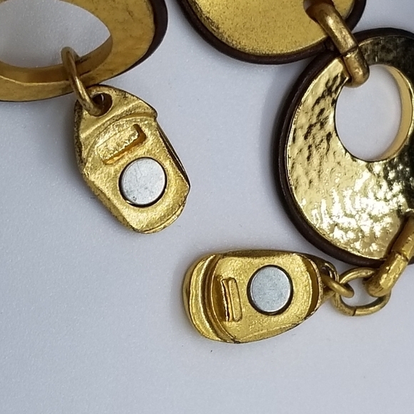 Chico's gold tone cutout disk bracelet with brown trim - Picture 4 of 5